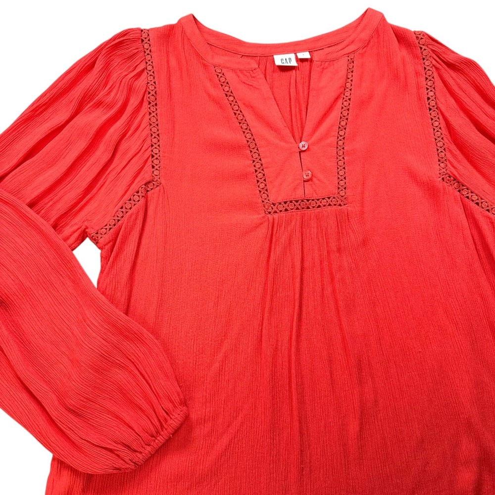 GAP Tomato Red Long Sleeve Flowy Cotton Gauze V-neck Peasant Top Women's Small